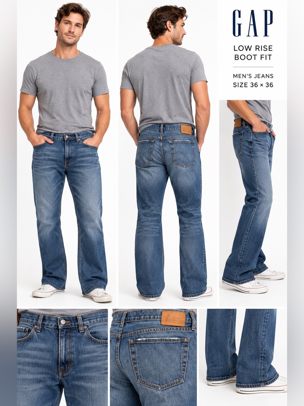 GAP Men’s Low Rise Boot Fit Jeans 36x36 100% Cotton Y2K Medium Wash
